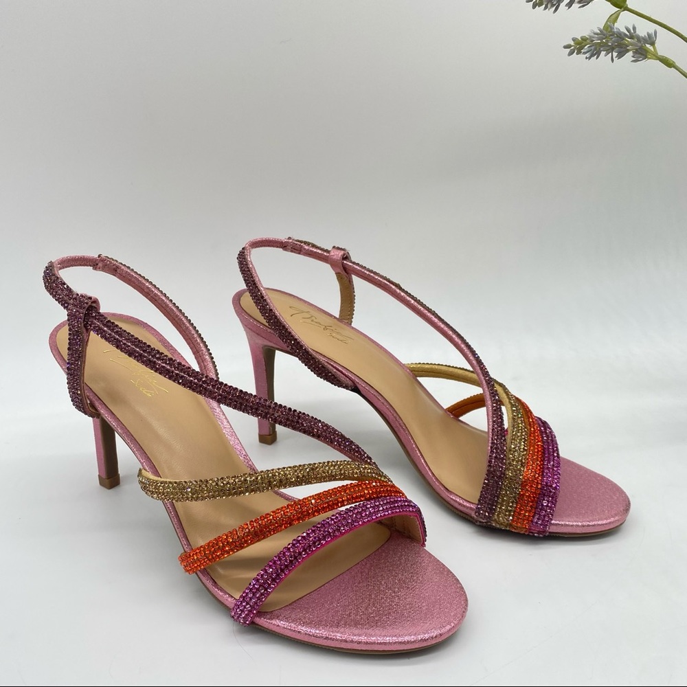 7.5 M THALIA SODI Women’s Pink Rhinestone Barbie stiletto straps heels size 7.5M